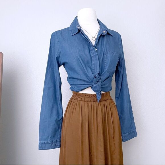 CeCe Tops - Chambray Denim Button Down Top